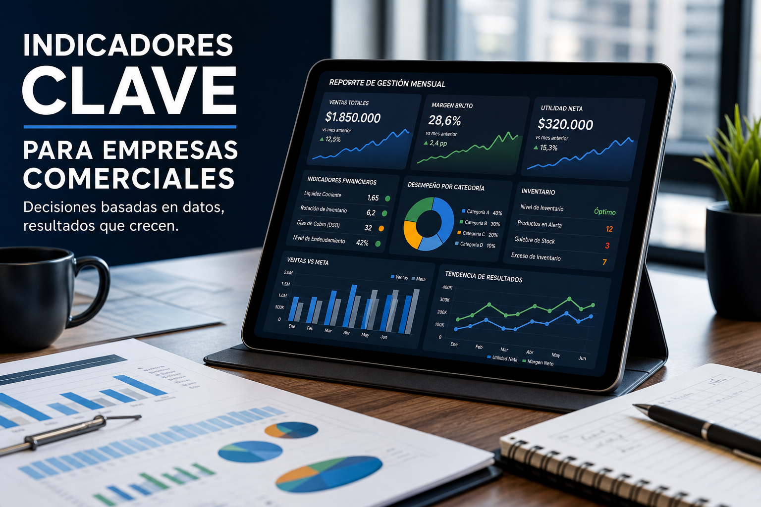 Indicadores gerenciales en una pantalla